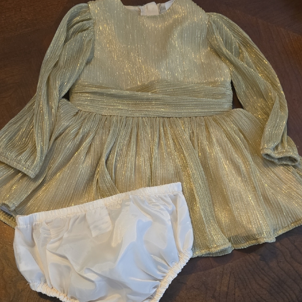 👑Shimmering Gold Baby Dress with Bloomers👑